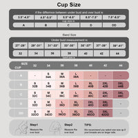 VRCÔMFY wireless bra size and measurement guide chart | Find your perfect fit in seamless wirefree bras for A to DD cup and 32 to 44 band