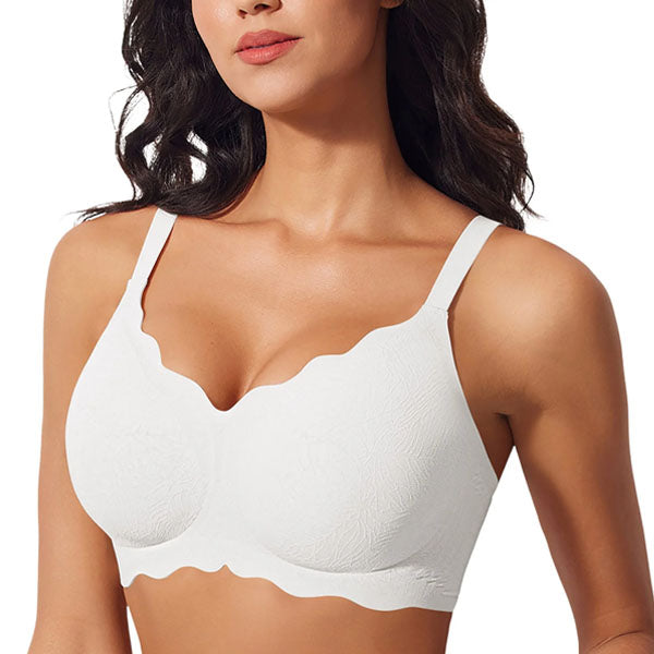 VRCOMFY Women's White Wireless Bra with Scalloped Edge & Comfort Fit