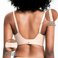 Back view of VRCÔMFY nude seamless wireless bra featuring adjustable non-slip straps and supportive 4x2 back hook closure | Customizable fit for plus size wirefree support