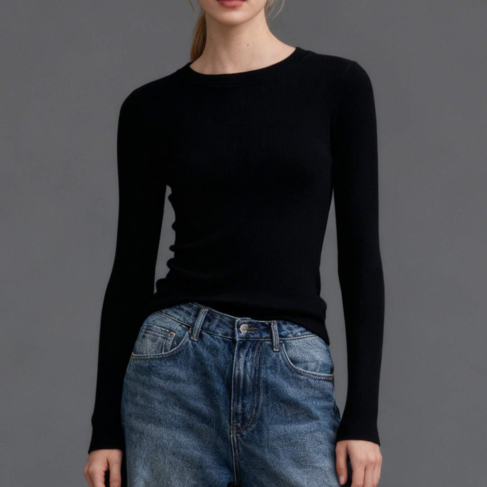 VRCÔMFY Women's Slim Fit Ribbed Long Sleeve Top