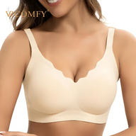 VRCOMFY Nude Scalloped Edge Wireless Bra - Beige Comfort Bralette - Soft Fabric For Everyday Wear