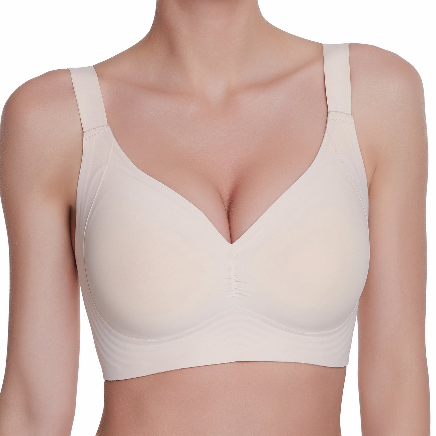 Beige bra on a white background