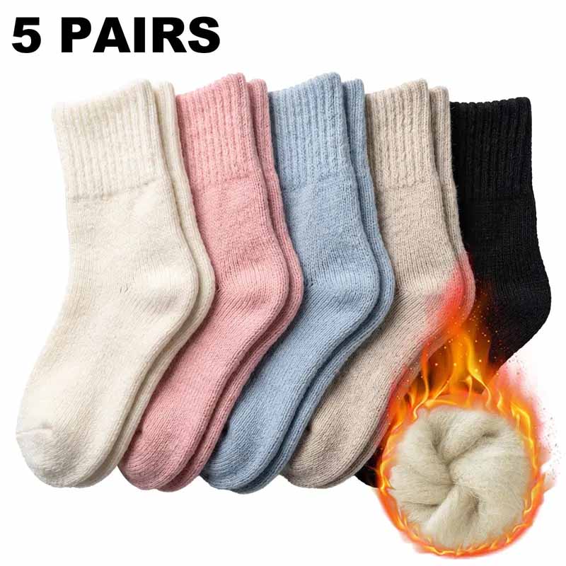 VRCÔMFY Fleece-Lined Warm Knit Mid-Calf Socks – 5-Pack