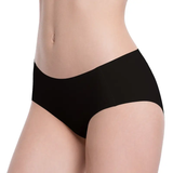 Black underwear worn by a person on a white background