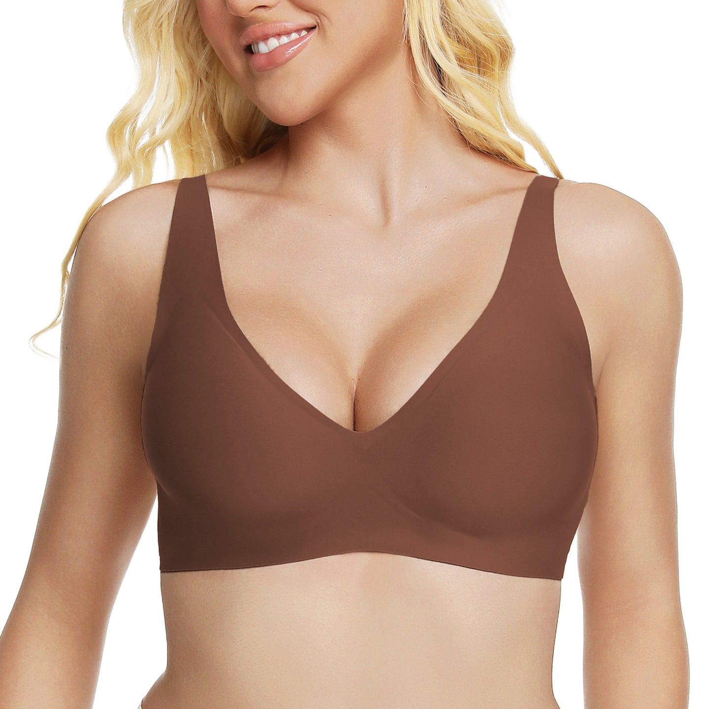 VRCOMFY Jelly Wireless Bra Deep V Push Up SeamlessT-Shirt Comfortable Plunge No UnderwireBras with Adjustable Straps Everyday Bras