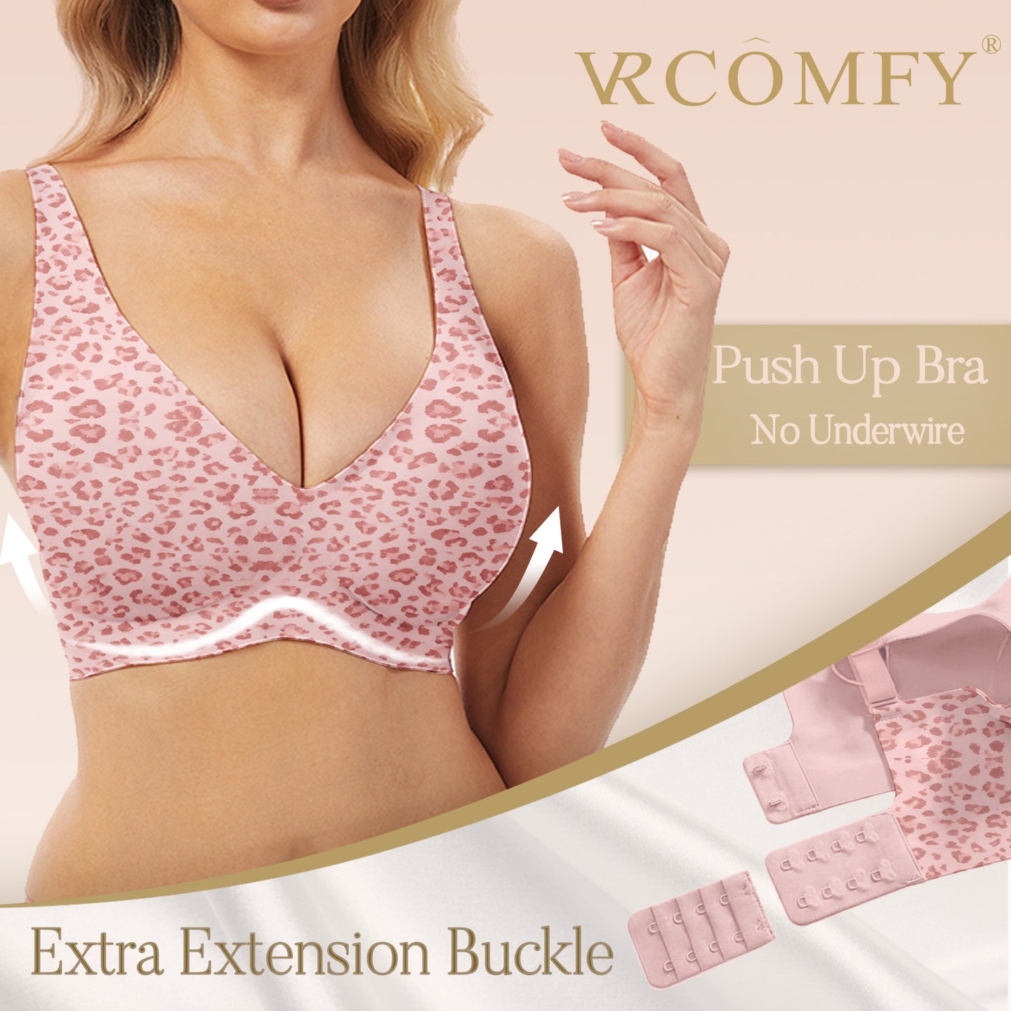 VRCOMFY Jelly Wireless Bra Deep V Push Up SeamlessT-Shirt Comfortable Plunge No UnderwireBras with Adjustable Straps Everyday Bras