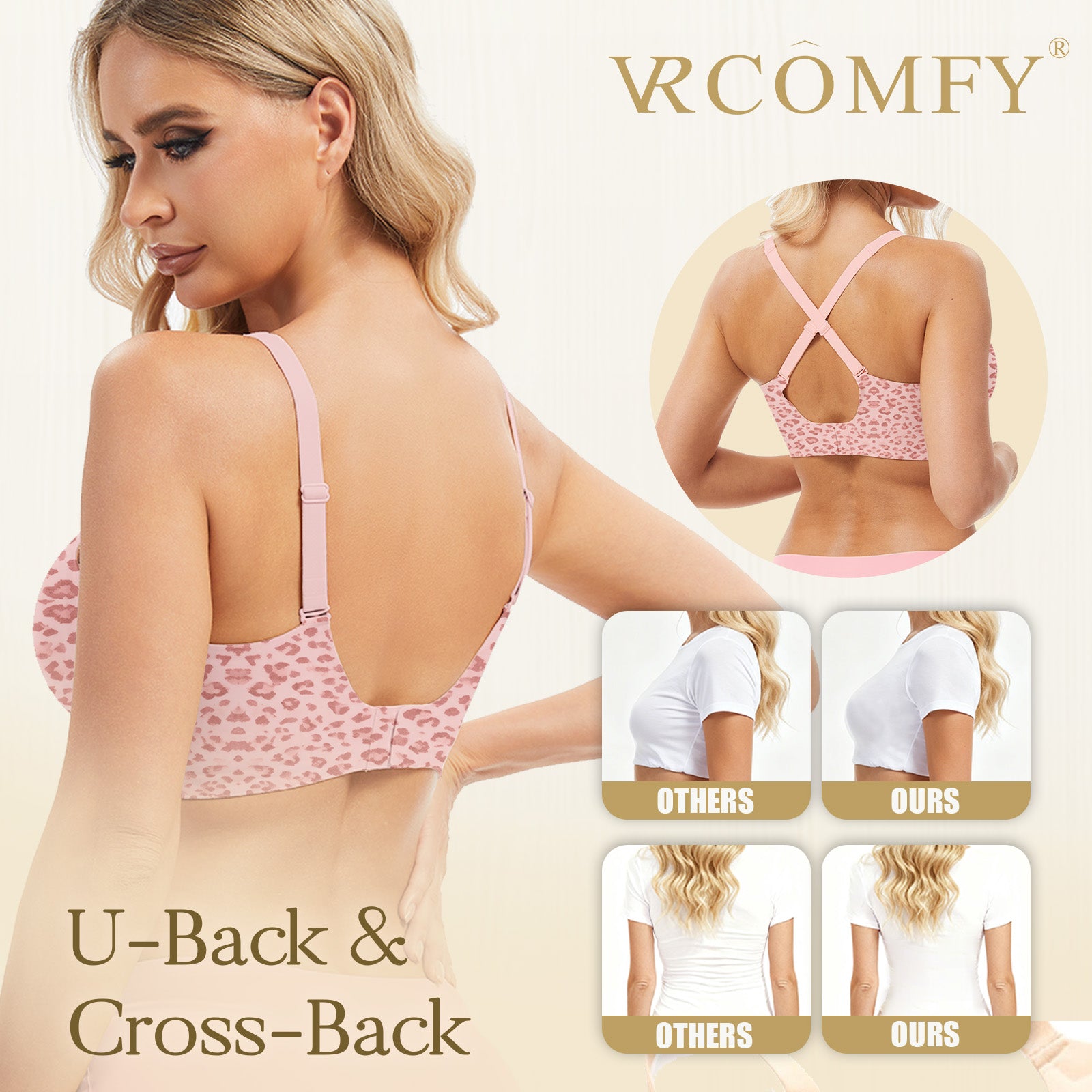 VRCOMFY Jelly Wireless Bra Deep V Push Up SeamlessT-Shirt Comfortable Plunge No UnderwireBras with Adjustable Straps Everyday Bras
