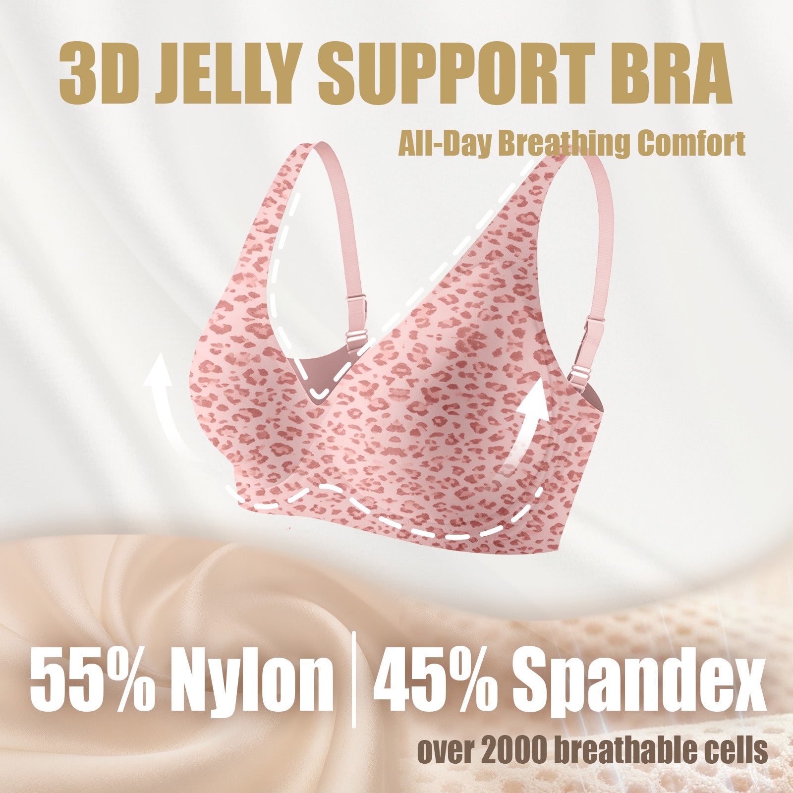 VRCOMFY Jelly Wireless Bra Deep V Push Up SeamlessT-Shirt Comfortable Plunge No UnderwireBras with Adjustable Straps Everyday Bras
