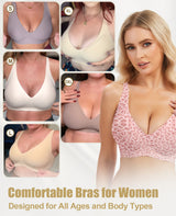 VRCOMFY Jelly Wireless Bra Deep V Push Up SeamlessT-Shirt Comfortable Plunge No UnderwireBras with Adjustable Straps Everyday Bras