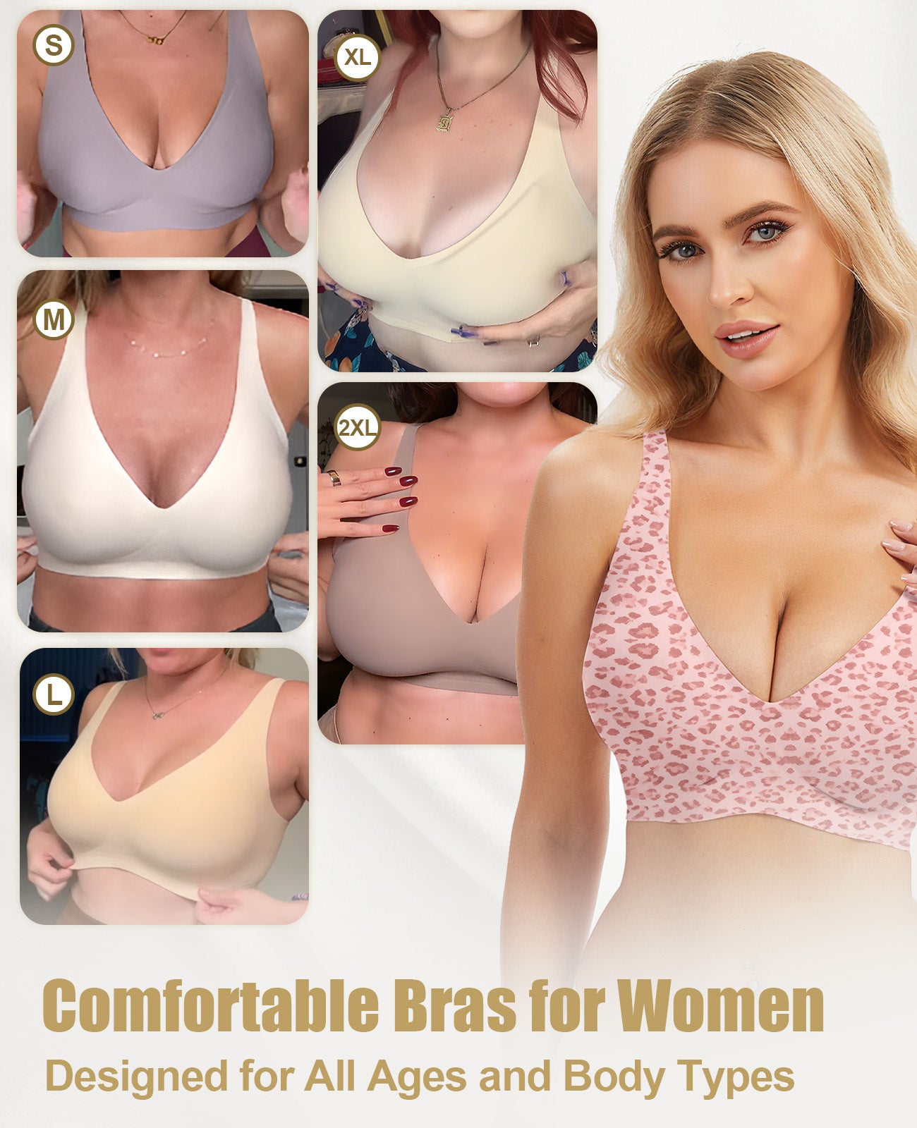VRCOMFY Jelly Wireless Bra Deep V Push Up SeamlessT-Shirt Comfortable Plunge No UnderwireBras with Adjustable Straps Everyday Bras