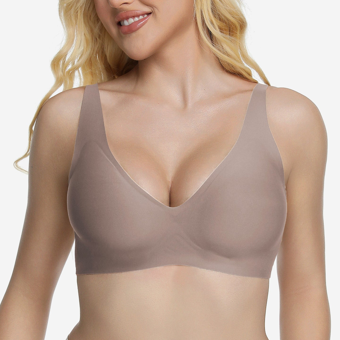 VRCOMFY Jelly Wireless Bra Deep V Push Up SeamlessT-Shirt Comfortable Plunge No UnderwireBras with Adjustable Straps Everyday Bras