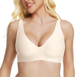 VRCOMFY Jelly Wireless Bra Deep V Push Up SeamlessT-Shirt Comfortable Plunge No UnderwireBras with Adjustable Straps Everyday Bras