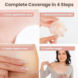 VRCOMFY Nipple Covers 4 - Step Application Guide: Clean, Remove Protective Film, Apply, Feel the Magic