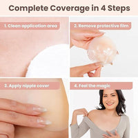 VRCOMFY Nipple Covers 4 - Step Application Guide: Clean, Remove Protective Film, Apply, Feel the Magic