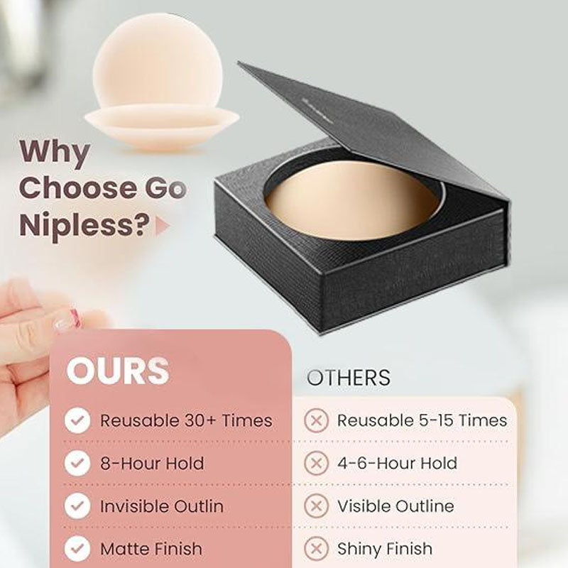 VRCOMFY Nipple Covers - Reusable Up to 30+ Times, 8 - Hour Hold, Invisible Outline with Matte Finish, in Portable Black Box
