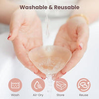 VRCOMFY Washable Reusable Nipple Covers - Wash, Air - Dry, Store, Reuse Steps Shown