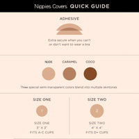 Adhesive VRCOMFY Nipple Covers: Quick Guide on Nude/Caramel/Coco Colors, Size 1 (A - C) & Size 2 (D +)