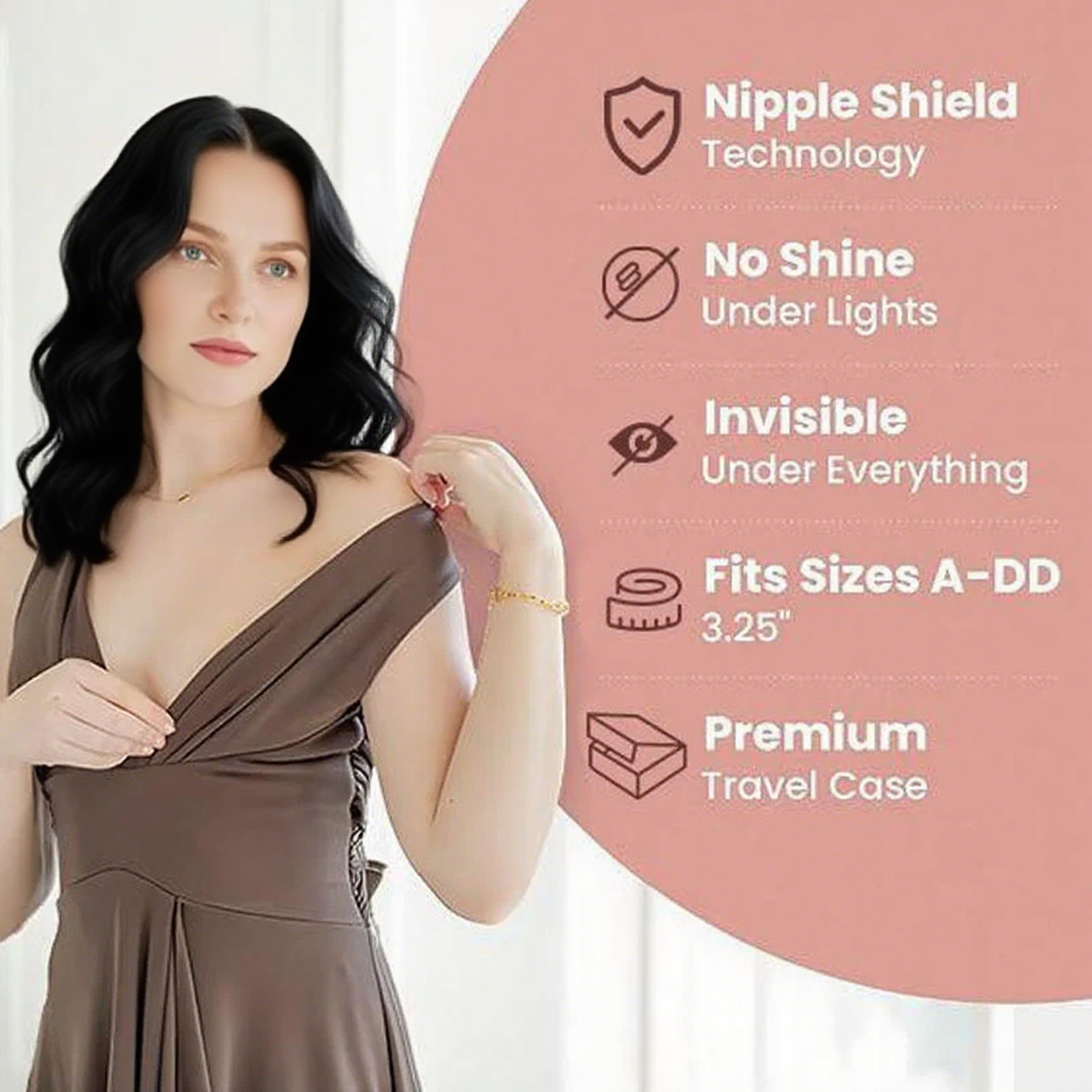VRCOMFY Nipple Covers - Nipple Shield Tech, No Shine, Invisible (A - DD), Premium Travel Case