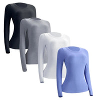 VRCOMFY Women's Ribbed Fitted Long Sleeve Tops (Black, Gray, White, Light Blue)