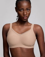 VRCÔMFY gray uplift wireless bra with sheer mesh accents and adjustable straps | Engineered with targeted support panels for enhanced cleavage and sculpted shape