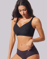 VRCÔMFY black seamless wirefree bra in ultra-soft fabric for everyday comfort | Minimalist supportive wireless bras for women
