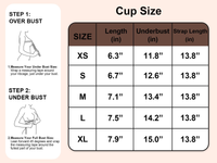 Cup size measurement chart with step-by-step instructions on a beige background