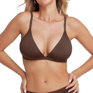 Brown bra worn by a model on a white background