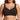 Black bra worn by a model on a white background