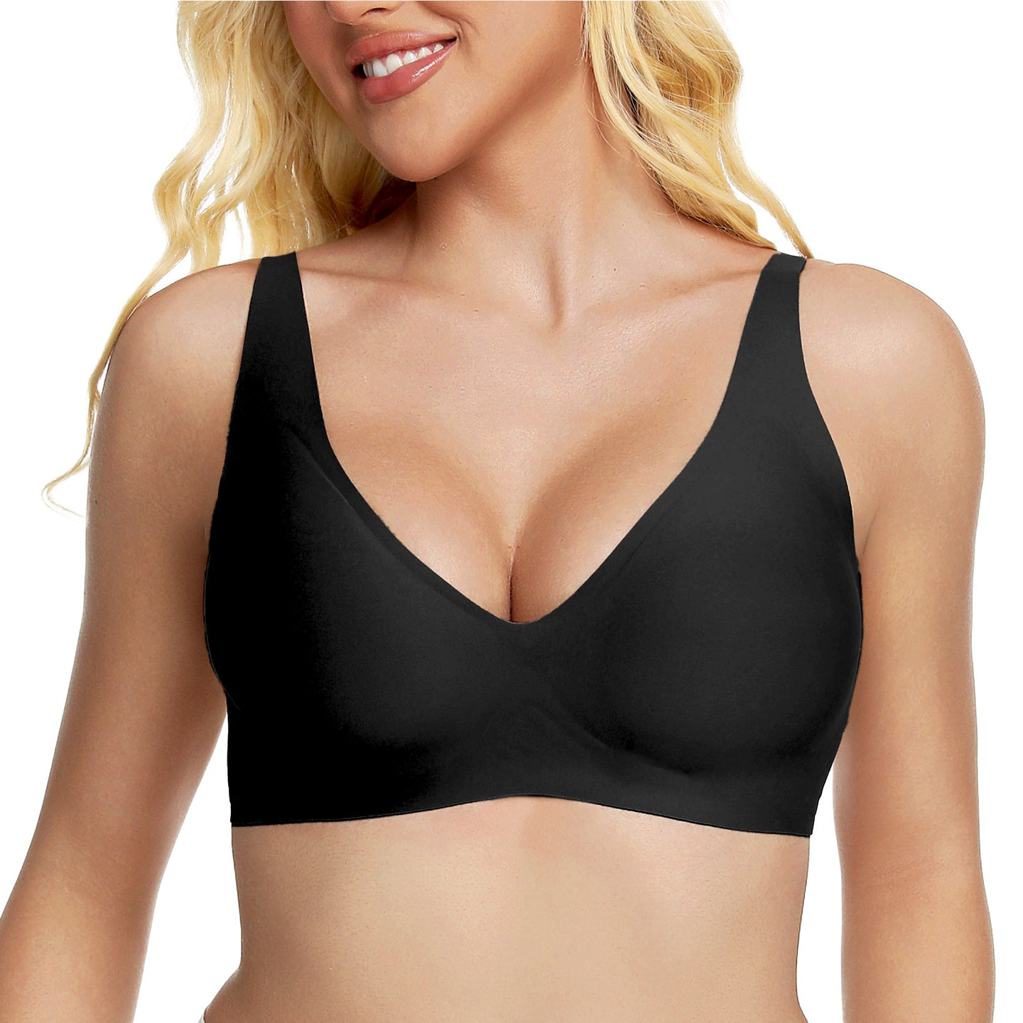 VRCOMFY Jelly Wireless Bra Deep V Push Up SeamlessT-Shirt Comfortable Plunge No UnderwireBras with Adjustable Straps Everyday Bras