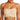 Beige strapless top worn by a model on a white background