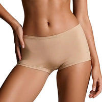 Beige underwear worn by a person on a white background