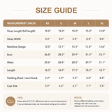 Size guide chart for clothing measurements with inch values