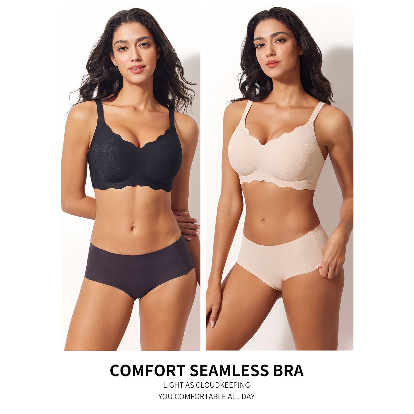 VRCOMFY Women's Seamless Bra Black & Beige) with Cloud - Like All - Day Comfort