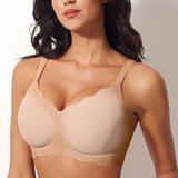 VRCOMFY Women's Beige Wireless Bra with Scalloped Edge & Light Support