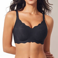 VRCOMFY Women's Black Lace Wireless Bra with Scalloped Edge