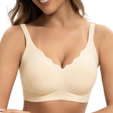VRCÔMFY nude seamless wirefree bra with delicate scalloped neckline design | Ultra soft minimalist bras for all-day comfortable wear