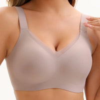 VRCÔMFY grey wireless bra with sheer mesh panel detailing and adjustable straps | Modern minimalist design offering sleek contour fit and customizable support