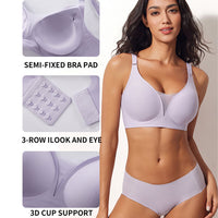 VRCOMFY Women's Lavender Wireless Bra and Panty Set with Semi-Fixed Pads, 3-Row Hook-Eye & 3D Cup Support