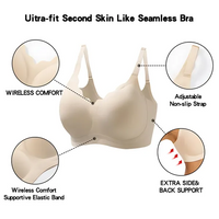 VRCÔMFY nude seamless wireless bra featuring adjustable non-slip straps and enhanced side-back support | Comfortable wirefree design with full coverage support