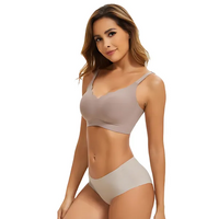 VRCÔMFY grey seamless wirefree bra with sculpted contouring and scalloped edge design | Lift and enhance cleavage with comfortable wireless support