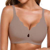 VRCÔMFY slate grey wireless bra with sculpted scalloped neckline and precision cutout detail | Featherlight minimalist design offering cloud-soft comfort and seamless contour embrace