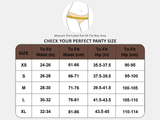 Pant size chart with measurement guide for waist and hip on a gray background