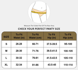Panty size chart with measurement guide for waist and hip