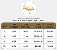 Panty size chart with measurement guide for waist and hip